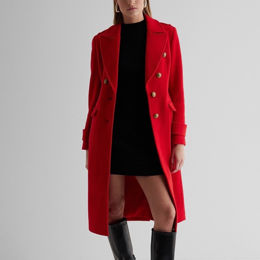 Red Faux Wool Novelty Button Fitted Coat - NWOT